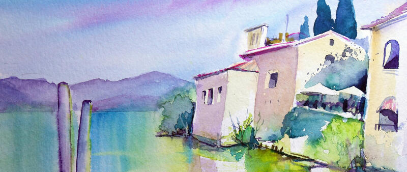 After Work: Romantische Seenlandschaft in Aquarell