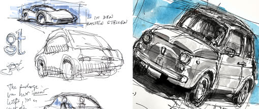 After Work: "Offenes Atelier" mit Sebastian - Thema: ganz einfach Autos sketchen! (Fineliner und graue Marker)