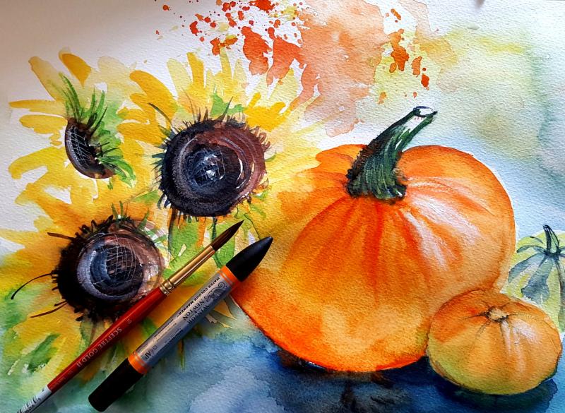 Herbstliche Arrangements in Aquarell