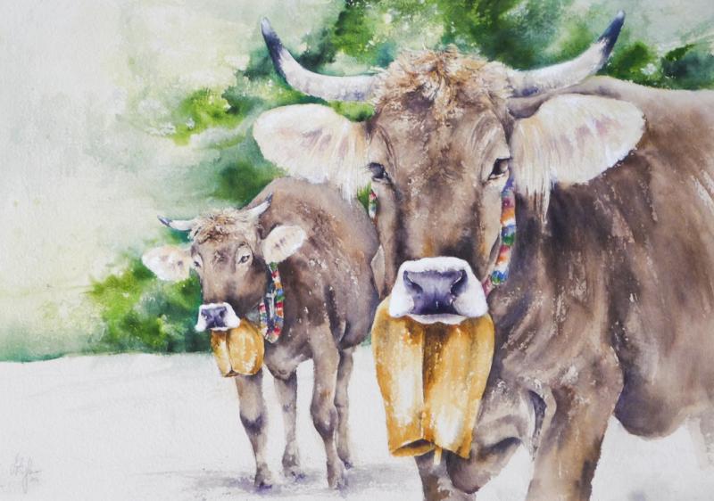 Kühe im Aquarell