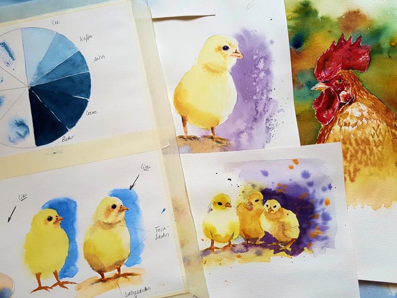Tiere in Aquarell